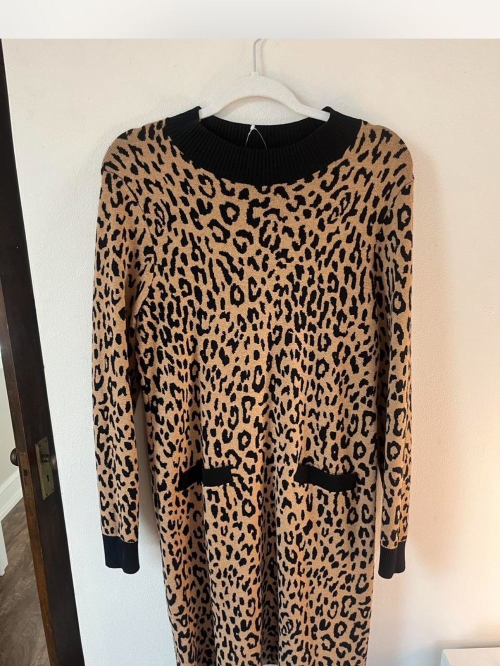 J. Crew Leopard Print Long Sleeve Knit Dress in Tan and Black